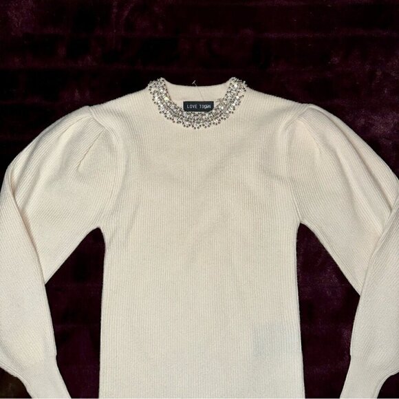 BRAND NEW - Love Token JEWELED NECKLINE SWEATER (size xs) boho casual statement - Picture 5 of 7